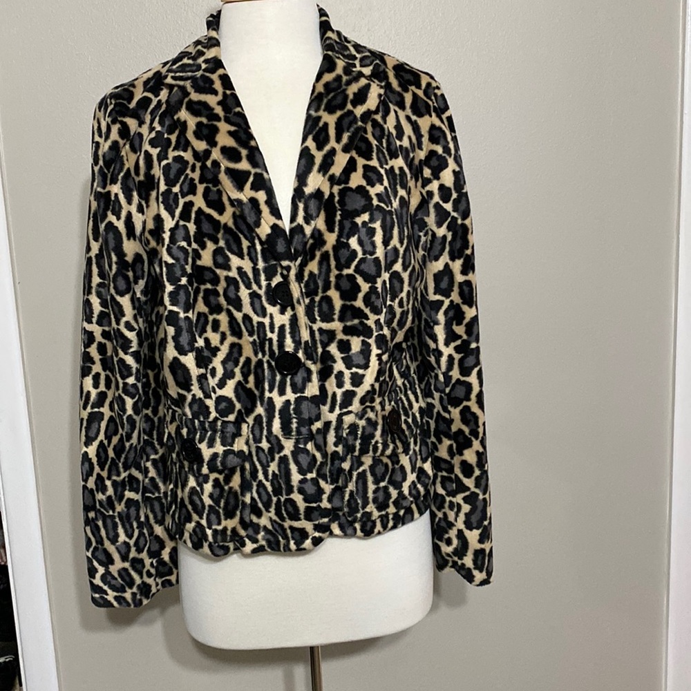 Leopard print F. L. Malik faux fur jacket. Large